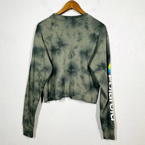 Polaroid Tie Dye Crop Sweatshirt Long Sleeve Casual Olive Raw Hem - M - Picture 2 of 4